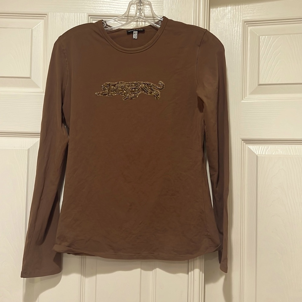 - Krizia Jeans brown Jersey Material Strechy Cotton Leopard Logo Tunic Top…
